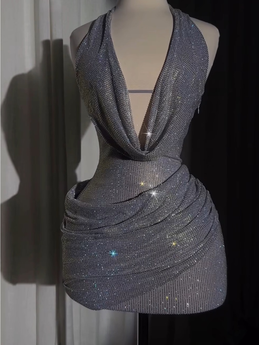 Oh Polly Velar Dress — Silver Cowl-Neck Mini Dress | US 4 | Worn Once - Picture 5 of 8